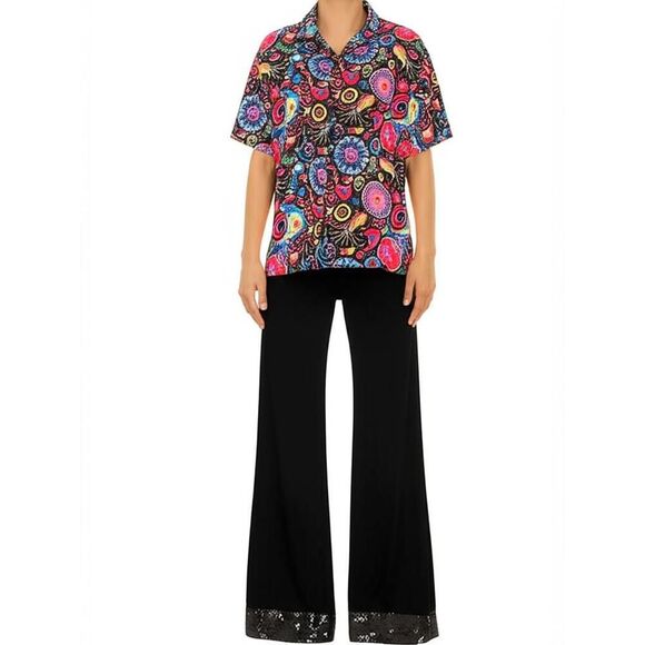 Other - NWT Psychedelic Outfit Set Black MultiColor 70s Disco Sequined Cuffs Retro Party